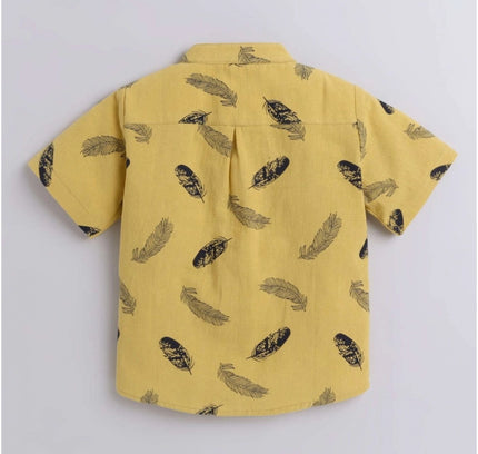 Boy's Cotton Blend Printed Short Sleeve Shirt and Shorts Set (Yellow)