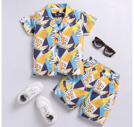Boy's Lycra Blend Printed Short Sleeve Shirt and Shorts Set (MultiColor)