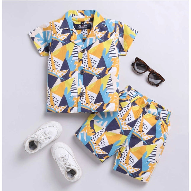 Boy's Lycra Blend Printed Short Sleeve Shirt and Shorts Set (MultiColor)