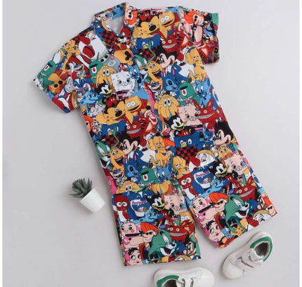 Boy's Lycra Blend Printed Short Sleeve Shirt and Shorts Set (MultiColor)