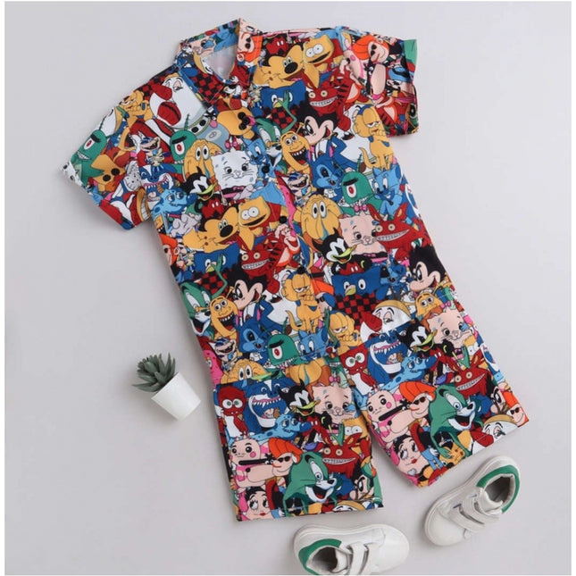 Boy's Lycra Blend Printed Short Sleeve Shirt and Shorts Set (MultiColor)