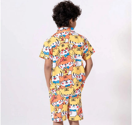 Boy's Lycra Blend Printed Short Sleeve Shirt and Shorts Set (MultiColor)