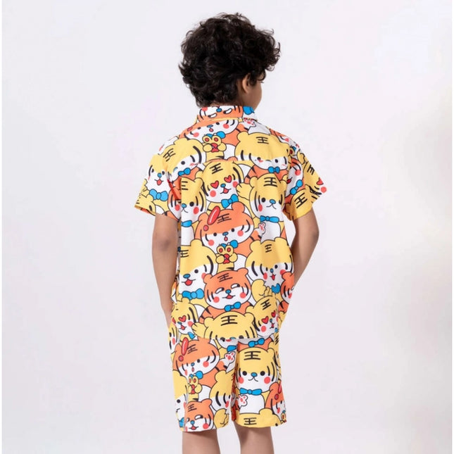 Boy's Lycra Blend Printed Short Sleeve Shirt and Shorts Set (MultiColor)
