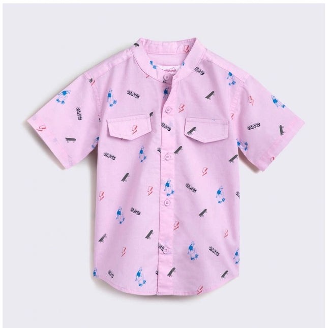Boy's Cotton Blend Printed Short Sleeve Shirt and Shorts Set (Pink)