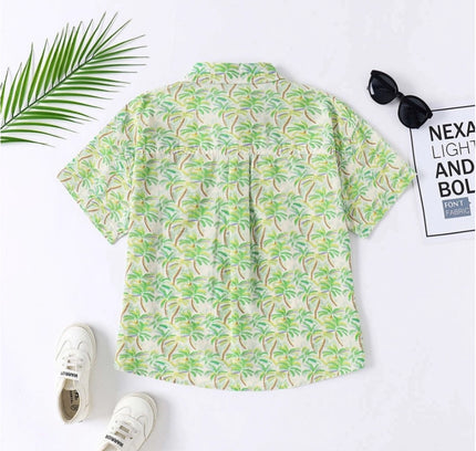 Boy's Cotton Blend Printed Short  Sleeve Shirt (Green)