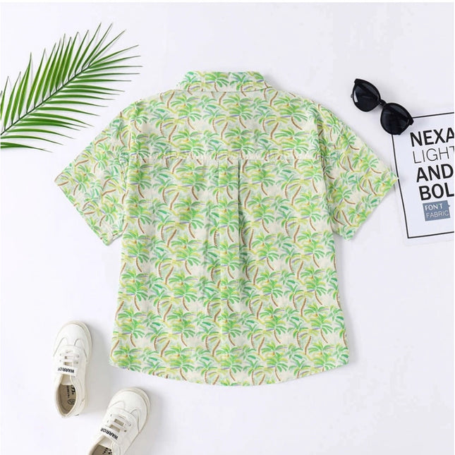 Boy's Cotton Blend Printed Short  Sleeve Shirt (Green)