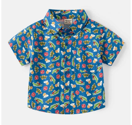 Boy's Cotton Blend Printed Short Sleeve Shirt (MultiColor)