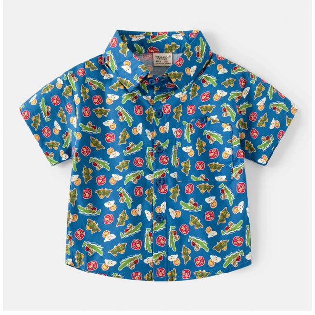 Boy's Cotton Blend Printed Short Sleeve Shirt (MultiColor)