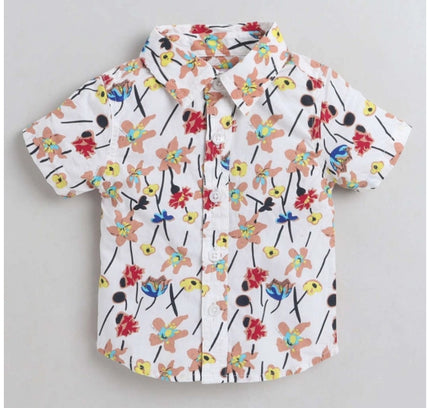Boy's Cotton Blend Printed Short Sleeve Shirt (MultiColor)