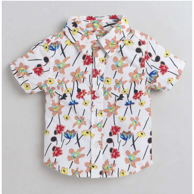 Boy's Cotton Blend Printed Short Sleeve Shirt (MultiColor)