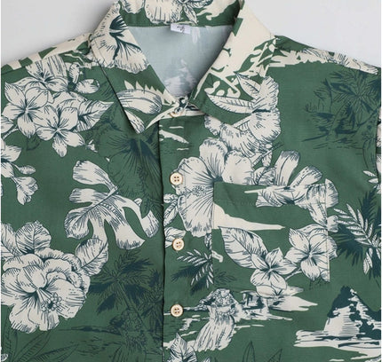 Boy's Cotton Blend Printed Short Sleeve Shirt (Green)
