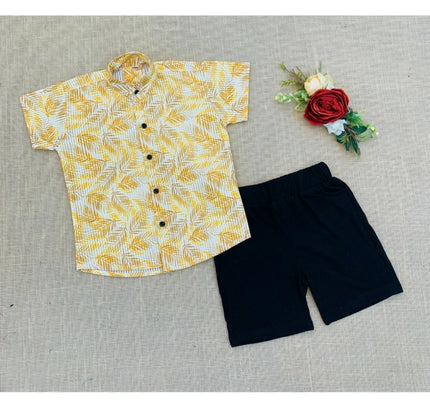 Boy's Cotton Blend Printed Short Sleeve Shirt and Shorts Set (MultiColor)
