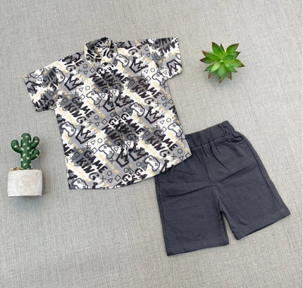 Boy's Cotton Blend Printed Short Sleeve Shirt and Shorts Set (MultiColor)