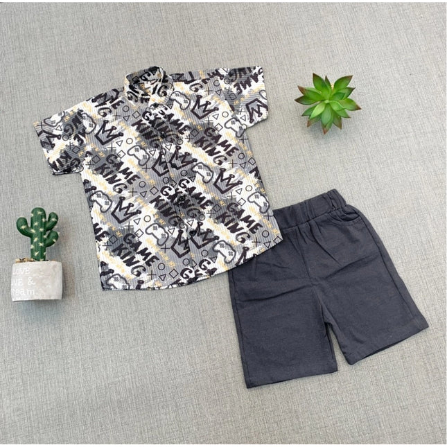 Boy's Cotton Blend Printed Short Sleeve Shirt and Shorts Set (MultiColor)