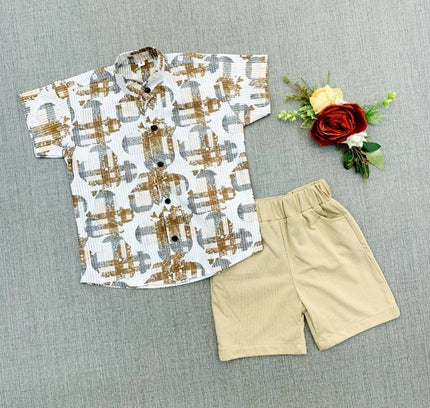 Boy's Cotton Blend Printed Short Sleeve Shirt and Shorts Set (MultiColor)
