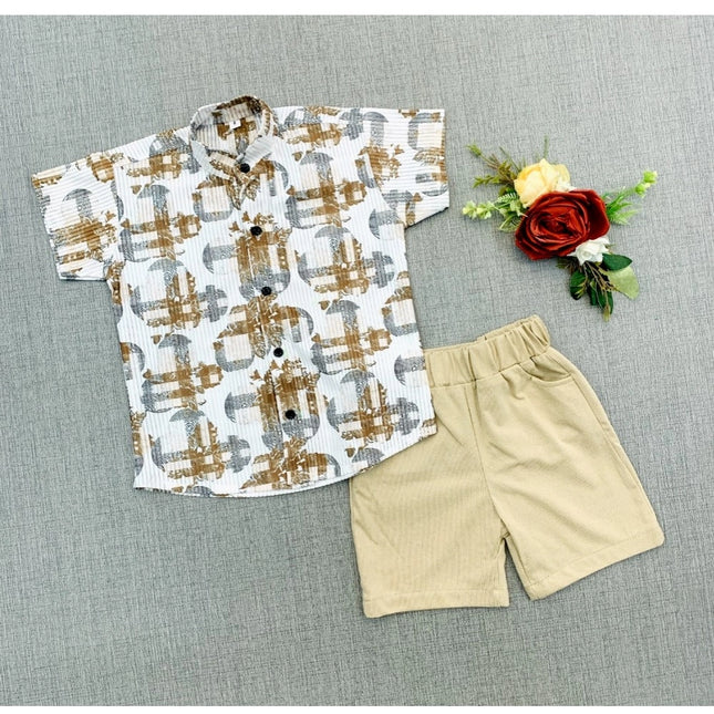 Boy's Cotton Blend Printed Short Sleeve Shirt and Shorts Set (MultiColor)