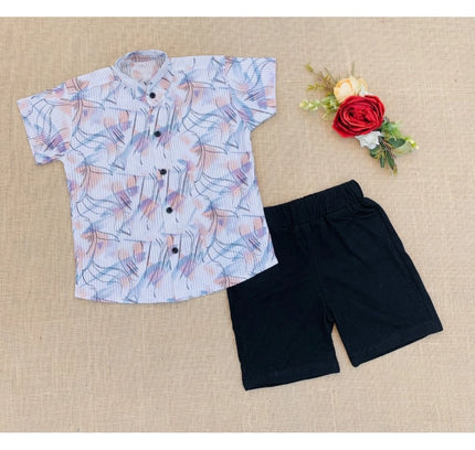 Boy's Cotton Blend Printed Short Sleeve Shirt and Shorts Set (MultiColor)
