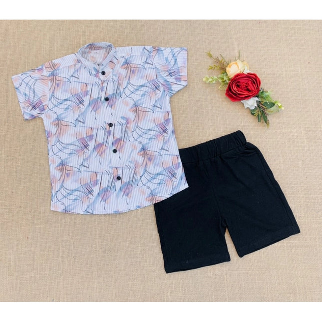Boy's Cotton Blend Printed Short Sleeve Shirt and Shorts Set (MultiColor)