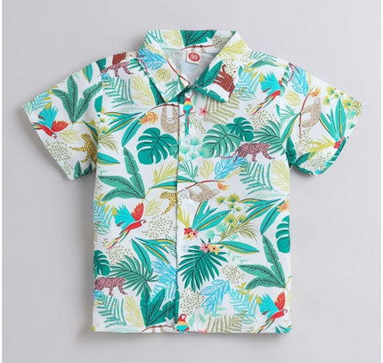 Boy's Lycra Blend Printed Short Sleeve Shirt and Shorts Set (MultiColor)