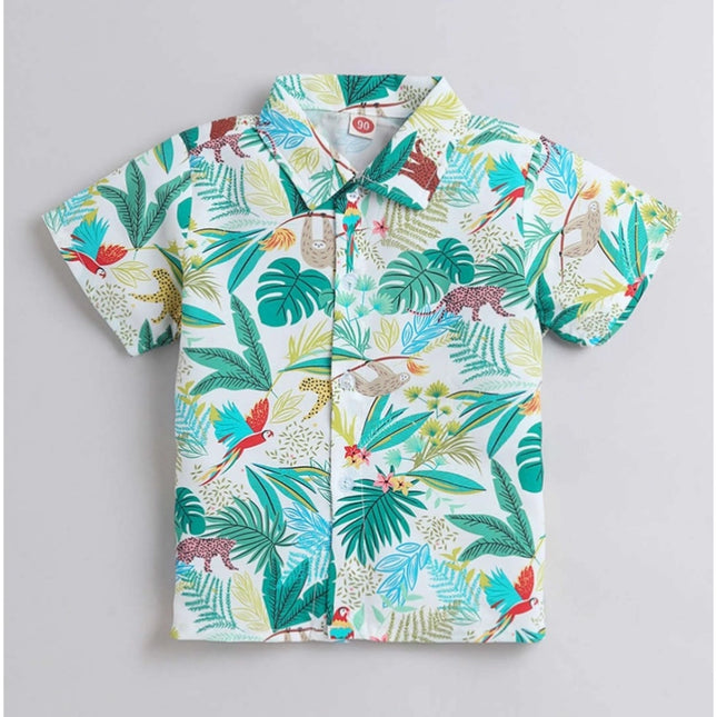 Boy's Lycra Blend Printed Short Sleeve Shirt and Shorts Set (MultiColor)