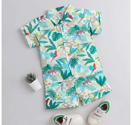 Boy's Lycra Blend Printed Short Sleeve Shirt and Shorts Set (MultiColor)