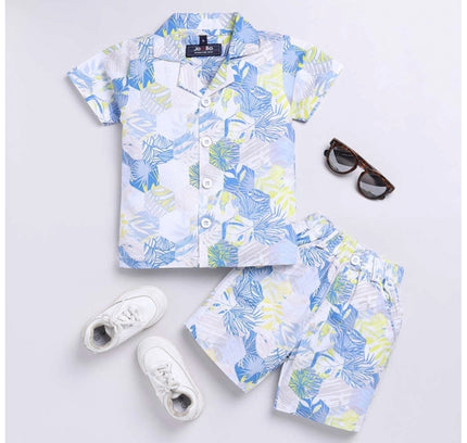Boy's Cotton Blend Printed Short Sleeve Shirt and Shorts Set (MultiColor)