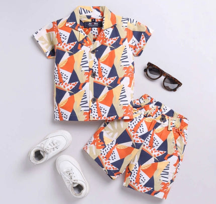 Boy's Lycra Blend Printed Short Sleeve Shirt and Shorts Set (MultiColor)