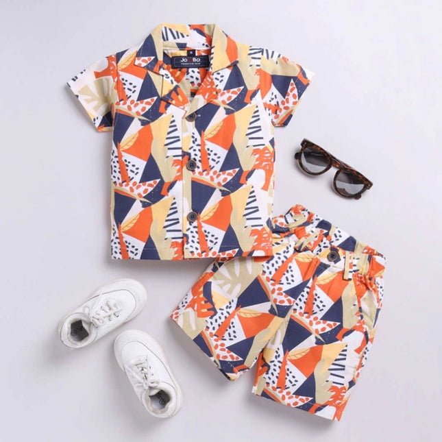 Boy's Lycra Blend Printed Short Sleeve Shirt and Shorts Set (MultiColor)