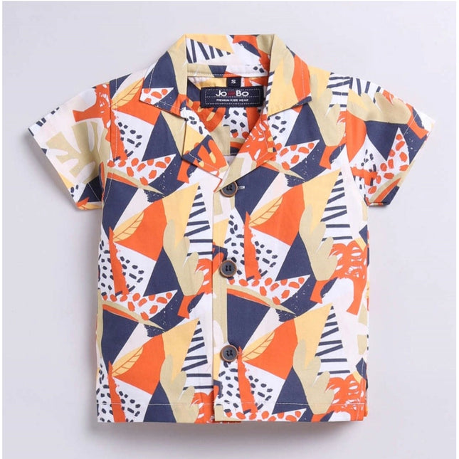 Boy's Lycra Blend Printed Short Sleeve Shirt and Shorts Set (MultiColor)