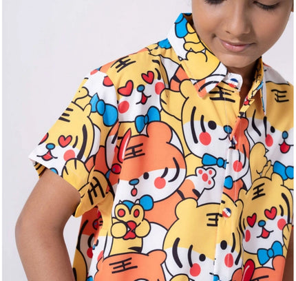 Boy's Lycra Blend Printed Short Sleeve Shirt and Shorts Set (MultiColor)