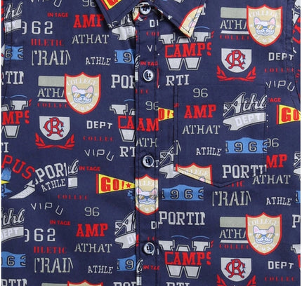Boy's Cotton Blend Printed Short Sleeve Shirt (Navy Blue)