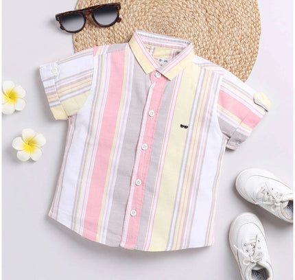 Boy's Cotton Blend Printed Short Sleeve Shirt (MultiColor)