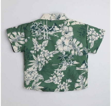 Boy's Cotton Blend Printed Short Sleeve Shirt (Green)