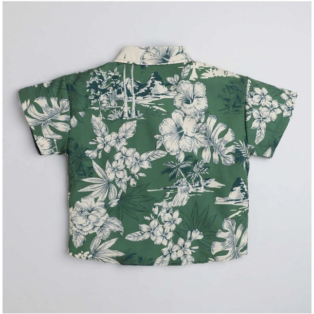 Boy's Cotton Blend Printed Short Sleeve Shirt (Green)
