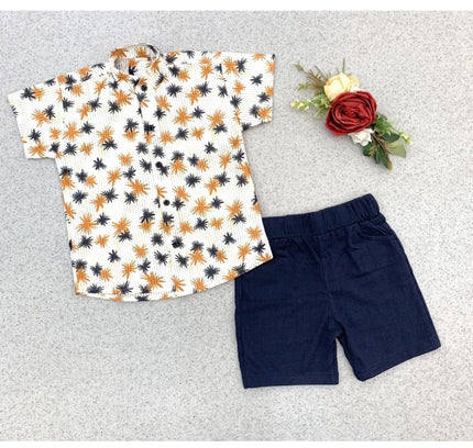 Boy's Cotton Blend Printed Short Sleeve Shirt and Shorts Set (MultiColor)