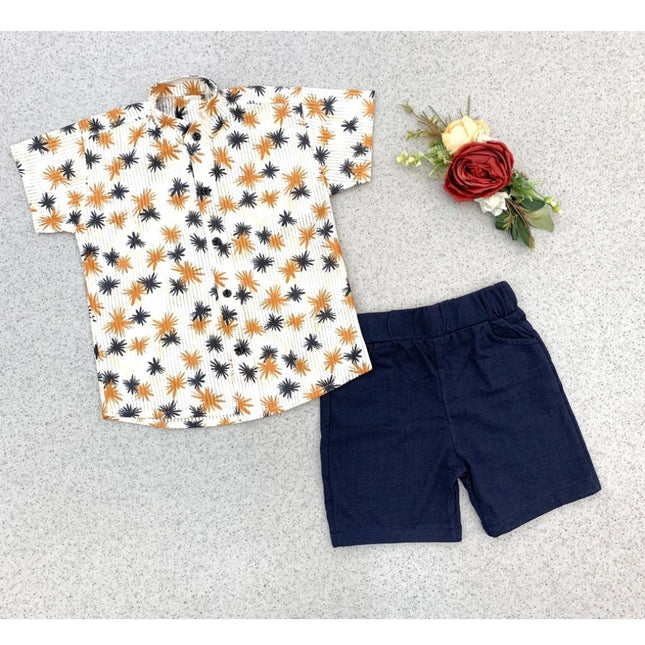 Boy's Cotton Blend Printed Short Sleeve Shirt and Shorts Set (MultiColor)