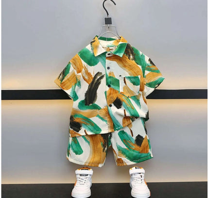 Boy's Lycra Blend Printed Short Sleeve Shirt and Shorts Set (MultiColor)