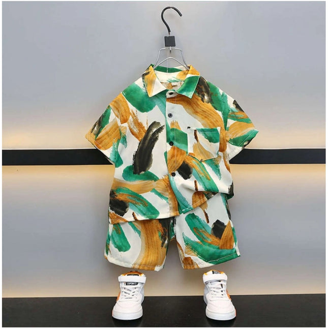 Boy's Lycra Blend Printed Short Sleeve Shirt and Shorts Set (MultiColor)