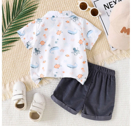 Boy's Lycra Blend Printed Short Sleeve Shirt and Shorts Set (MultiColor)