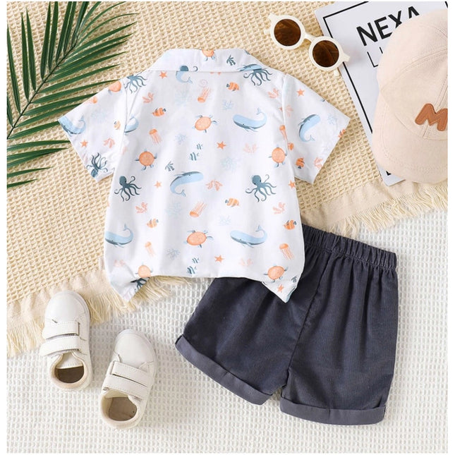 Boy's Lycra Blend Printed Short Sleeve Shirt and Shorts Set (MultiColor)