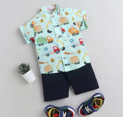 Boy's Cotton Blend Printed Short Sleeve Shirt and Shorts Set (MultiColor)