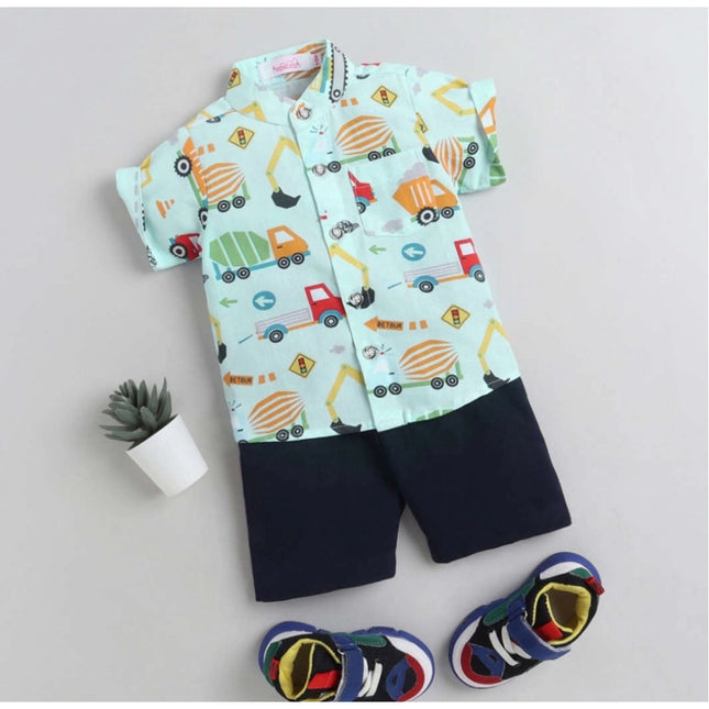 Boy's Cotton Blend Printed Short Sleeve Shirt and Shorts Set (MultiColor)