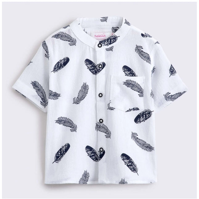 Boy's Cotton Blend Printed Short Sleeve Shirt and Shorts Set (White)