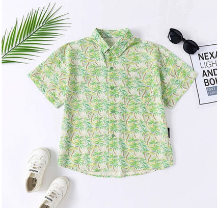 Boy's Cotton Blend Printed Short  Sleeve Shirt (Green)