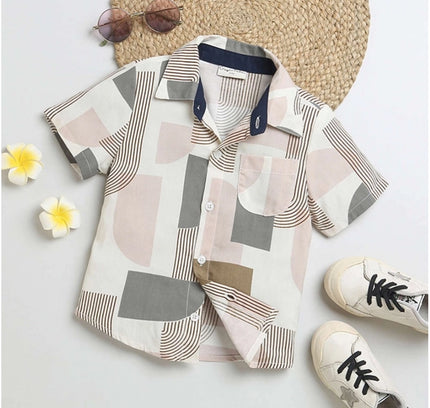 Boy's Cotton Blend Printed Short Sleeve Shirt (MultiColor)