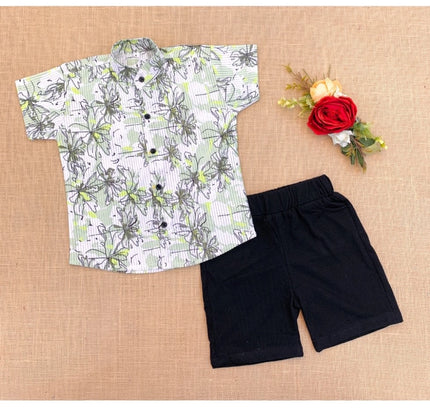 Boy's Cotton Blend Printed Short Sleeve Shirt and Shorts Set (MultiColor)