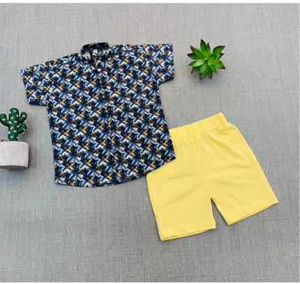 Boy's Cotton Blend Printed Short Sleeve Shirt and Shorts Set (MultiColor)