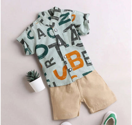 Boy's Cotton Blend Printed Short Sleeve Shirt and Shorts Set (MultiColor)