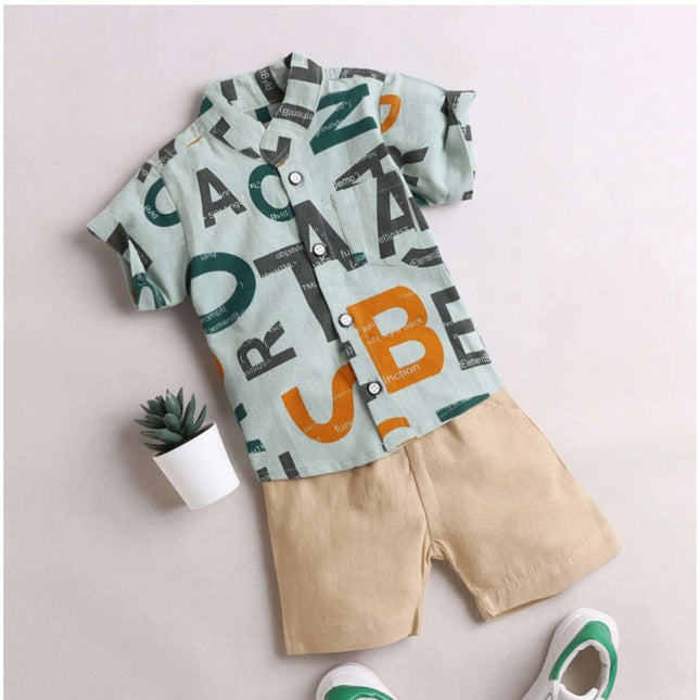 Boy's Cotton Blend Printed Short Sleeve Shirt and Shorts Set (MultiColor)