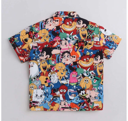 Boy's Lycra Blend Printed Short Sleeve Shirt and Shorts Set (MultiColor)